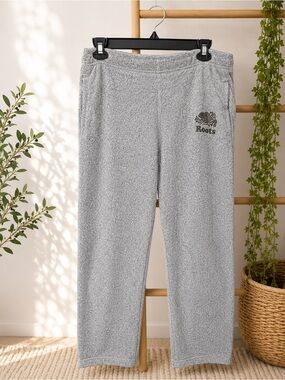 Roots Men’s Small Salt & Pepper Grey Sweatpants Beaver Logo Drawstring